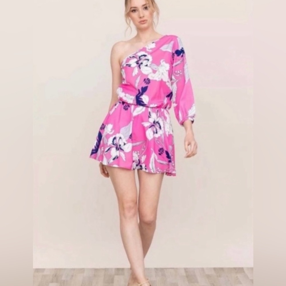 Yumi Kim Fuchsia Floral One Shoulder Dress